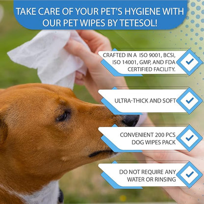 Dog Wipes for Dogs Cats, 200 Count All Purpose Cleaning Pet Wipes, Dog Ear Wipes, Quick Easy Grooming for Bums, Body, Paws, Eyes, for A Easy & Speedy Freshen-Up, 2 Travel Pack of 200 Wipes