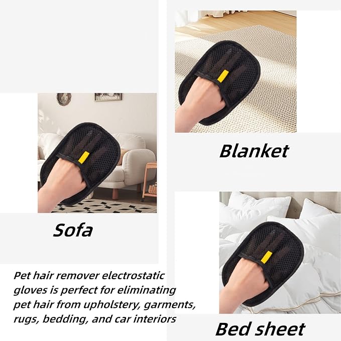 Pet Hair Removal Glove, 3PCS Pet Hair Remover Electrostatic Gloves for Cats & Dogs, Double Sided Reusable Pet Grooming Hair Removal Glove for Washing, Deshedding Furniture, Car, Couch, Carpet