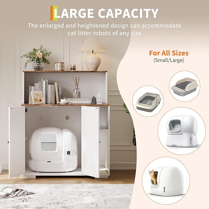 Extra Large Cat Litter Box Enclosure with Scratch Pad, Large Automatic Litter Box Furniture, Dog-Proof Litter Cabinet with Outlet, Space for Cat Stuffs