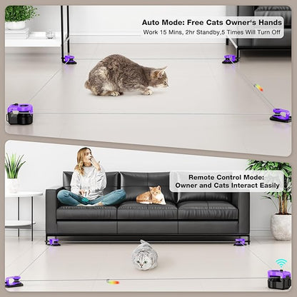 Pet Deluxe Interactive Cat Toys for Indoor Cats, Cat Treadmill Auto/Remote Control DIY Cat Mouse Hunting Toys, Keep Bored Kitten Dog Entertained to Chase, Feather Toy to Exercise Wheel-Purple