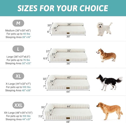 COZY KISS Medium Dog Bed, Faux Rabbit Fur Orthopedic Foam Dog Bed with Sides, Removable Washable Cover & Waterproof Lining, Comfortable Pet Couch for Medium Dogs, Cream (36" L x 27" W x 6.5" Th)