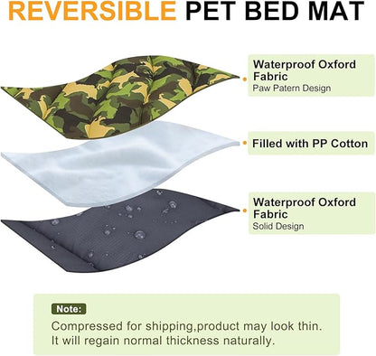 BEAUTYZOO Outdoor Dog Bed Waterproof, Camping Dog Bed Reversible, Portable Travel Bed with Carry Bag- Machine Washable, Durable, Foldable Pet Blanket for Medium Large Dogs, 26" x 43" Camouflage