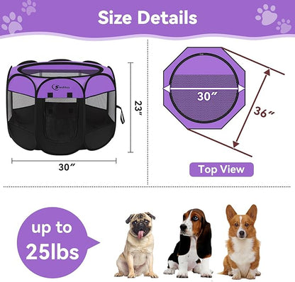 Siedihit Dog Playpen, Puppy Pet Playpen, Dog Crate Tent Cage Indoor/Outdoor, Portable Pop Up Dogs Kennel Playpen with Carrying Case for Dogs/Cats/Rabbits, Purple, Medium