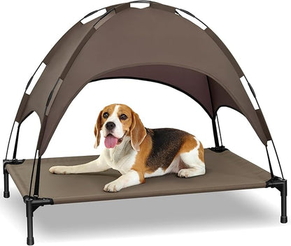 Heeyoo Elevated Dog Bed with Canopy, Portable Dog Cot with Removable Shade Tent, Outdoor Raised Pet Cot Cooling Bed for Dogs