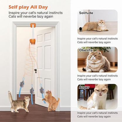 Rechargeable Electric Cat Teaser with Remote – Interactive Door Clip Teaser for Cats, 2 Motion Modes (360° Spin & Irregular Jumping), Smart Auto Cat Toy for Exercise & Fun (No Remote)(Orange)