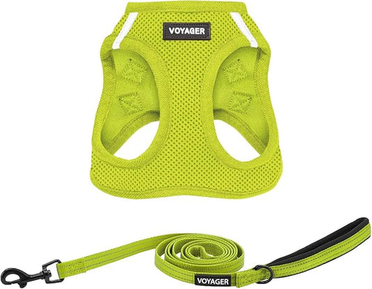 Best Pet Supplies Voyager Step-in Air All Weather Mesh Harness and Reflective Dog 5ft Leash Combo with Neoprene Handle, for Small, Medium and Large Breed Puppies - Set (Lime Green), XX-Small