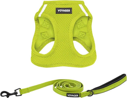 Best Pet Supplies Voyager Step-in Air All Weather Mesh Harness and Reflective Dog 5ft Leash Combo with Neoprene Handle, for Small, Medium and Large Breed Puppies - Set (Lime Green), X-Large