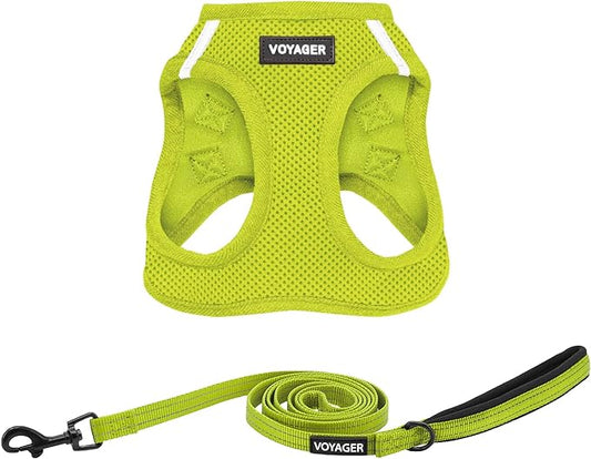 Best Pet Supplies Voyager Step-in Air All Weather Mesh Harness and Reflective Dog 5ft Leash Combo with Neoprene Handle, for Small, Medium and Large Breed Puppies - Set (Lime Green), X-Large