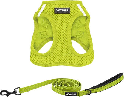 Best Pet Supplies Voyager Step-in Air All Weather Mesh Harness and Reflective Dog 5ft Leash Combo with Neoprene Handle, for Small, Medium and Large Breed Puppies - Set (Lime Green), X-Small