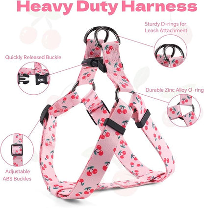 QQPETS Dog Harness Leash Set Adjustable Heavy Duty No Pull Halter Harnesses for Small Medium Large Breed Dogs Back Clip Anti-Twist Perfect for Walking (S(14"-20" Chest Girth), Sakura Pink)