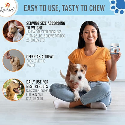 Skin and Coat Supplement for Dogs, Omega 3 Fish Oil Chews for Dogs with DHA EPA Omega 3 and Biotin, Anti Shedding Treats for Thick and Shiny Coat, 60 Beef Flavored Canine Soft Chews