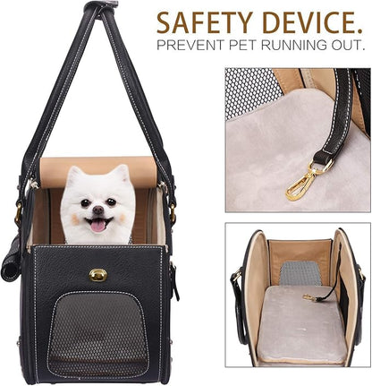 PetsHome Dog Carrier Purse, Pet Carrier, Foldable Waterproof Premium PU Leather Pet Travel Portable Bag Carrier for Cat and Small Dog Home & Outdoor Small Black
