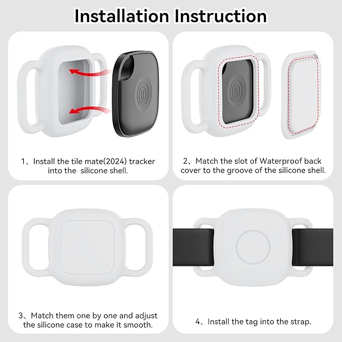 DDJ Waterproof Dog Collar Holder for Life360 Tile Mate Tracker, 2-Pack Durable Silicone Cover, Anti Lost for Life 360 Tile Tracker Case for Cat & Pet Collars, Easy Installation, Lightweight, White
