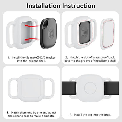 DDJ Waterproof Dog Collar Holder for Life360 Tile Mate Tracker, 2-Pack Durable Silicone Cover, Anti Lost for Life 360 Tile Tracker Case for Cat & Pet Collars, Easy Installation, Lightweight, White