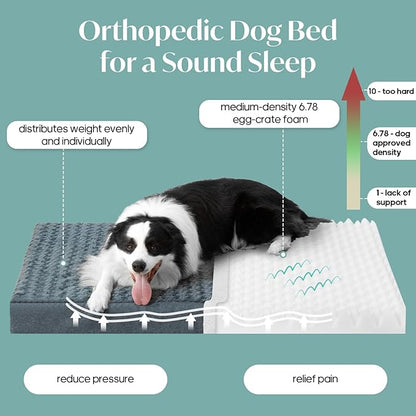 KHONSU PET Dog Bed Mat Plush 3in Orthopedic Pad for Large Dogs up to 65 lbs Large Waterproof Removable Cover Machine Washable for Large Dogs