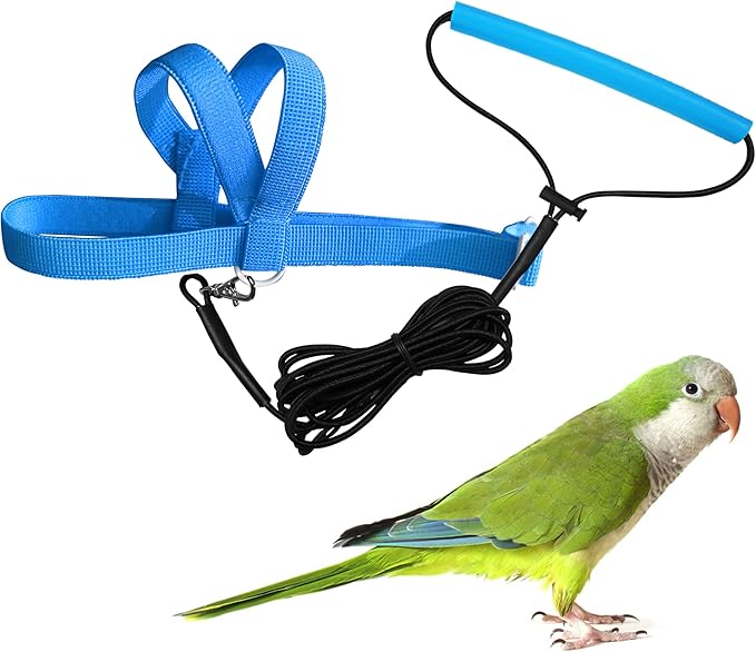 VANFAVORI Adjustable Bird Harness with 80 Inch Leash, Outdoor Flying Training Rope Kit for M Size Bird Parrot Weight 120-160 Grams, Blue