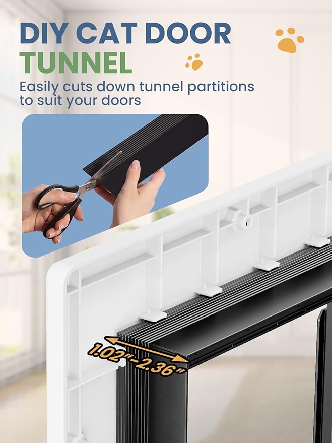Cat Door, Cat Door Interior Door with Soft Magnetic Flaps, Sliding Panel Closure, Telescoping Tunnel, Easy DIY Installation Kitty Door, Exterior Cat Doors for Cats Up to 20 lbs, White