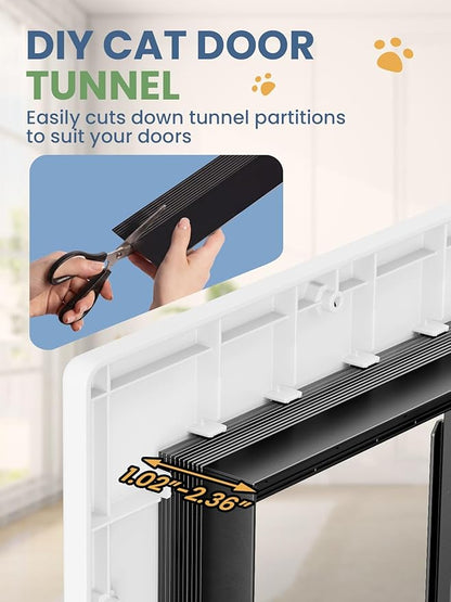 Cat Door, Cat Door Interior Door with Soft Magnetic Flaps, Sliding Panel Closure, Telescoping Tunnel, Easy DIY Installation Kitty Door, Exterior Cat Doors for Cats Up to 20 lbs, White