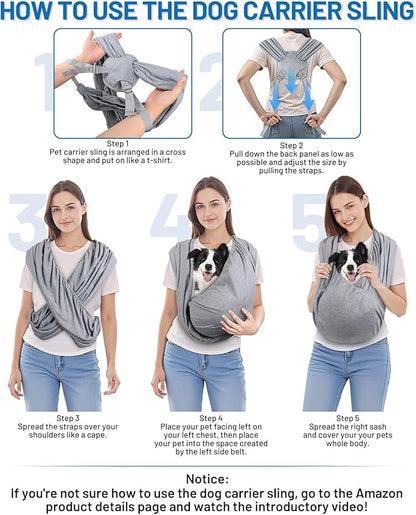 Dog Sling Carrier for Small Dogs, Front Pet Sling Carrier Chest, Adjustable Reducing Back Stress Cat Sling for Small Pet up to 20lbs, Hands Free Puppy Sling for Travel or Everyday Use (Light Grey)