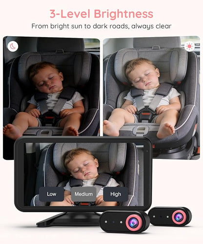 LUCKVIEW BM2 PRO Dual Baby Car Camera, 5.2" 1080P HD Display for Rear-Facing Car Seats, IR Night Vision, Anti-Shake Mount, Easy Install – Ideal for Parents with 2 Kids and Pets