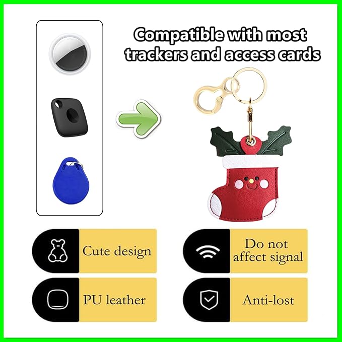 Leather Keychain Holder Case Compatible with AirTag,Cute Protective Cover with Keyring,Anti-Scratch Finder GPS Tracker Case for Wallet Keys,bag,pets,Backpack(Socks)