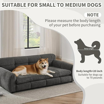 Dog Couch Bed with Backrest and Armrest, Durable Pet Sofa with Soft Foam Cushion, Elevated Dog Couch Bed with Legs for Medium and Large Dogs, Stone Grey