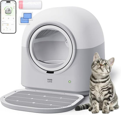 HHOLOVE L2 Self Cleaning Cat Litter Box Safe Anti-Pinch,with Deodorizer and Liner,Automatic Hands-Free Smart Robot Self Cleaning Litter Box - Large 60L Capacity, for Multiple Cats