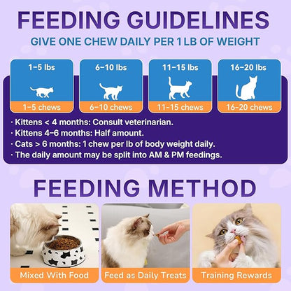 Taurine for Cats Vitamins Treats, 18 in 1 Cat Multivitamins Treats 500 Crunchy & Krill Chews Cat Vitamins with Taurine Supplements for Heart Vision Immune Digestion Skin & Coat Support for All Ages