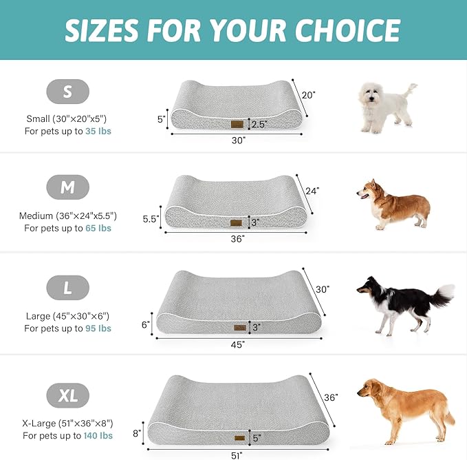 COZY KISS Orthopedic Dog Bed for Large Dogs up to 90 lbs - Removable Cover with Waterproof Lining & Non-Skid Bottom, Cotton-Polyester Blend Boat-Shaped Lounger Mattress, L(45x30x6in), Light Gray