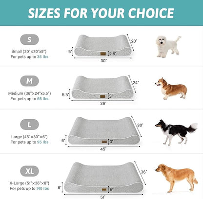 COZY KISS Orthopedic Dog Bed for Extra Large Dogs up to 140 lbs - Removable Washable Cover with Waterproof Lining, Cotton-Polyester Blend Boat-Shaped Lounger Mattress, XL(51x36x8in), Light Gray