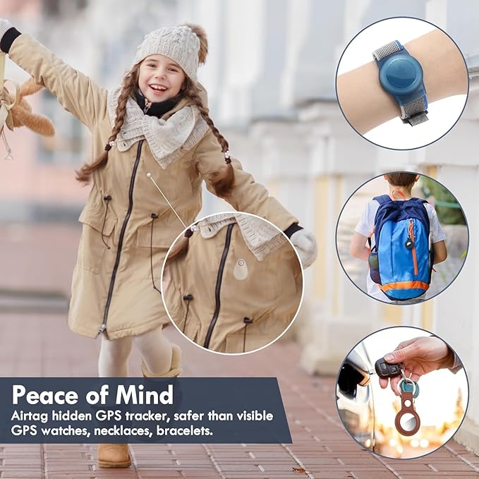 Lulaven Air Tag Holder for Kids Hidden 4 Pack GPS Tracker Case, Anti-Removal Silicone Case with Pins, Suitable for Children, Elderly, Pets, Backpack, Luggage (Black, Blue, White, Red)