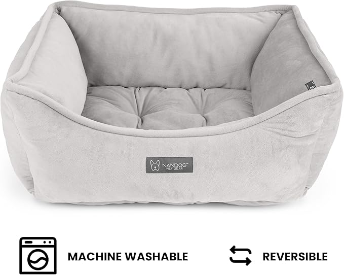 NANDOG Reversible Dog Bed from The Signature Collection– Luxury Cloud-Soft Pet Bed for Small to Medium Dogs & Cats, Premium Pet Gear, Reversible Design, Plush Comfort, Modern Style - Light Grey