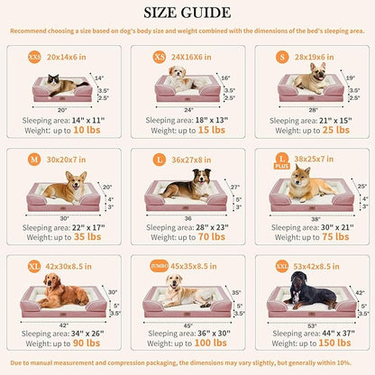 Comfort Expression Orthopedic Dog Bed for Extra Large Dogs 42x30 Inch, Waterproof Supportive Egg Crate Foam XL Pet Bed with Removable Bolsters, Dog Couch with Washable Cover & Non-Slip Bottom, Pink