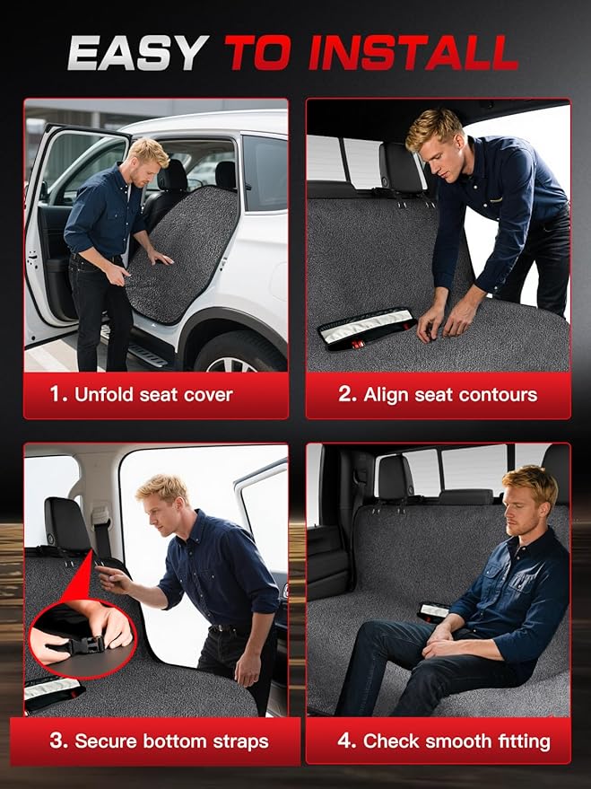 Car Seat Cover Towel, Waterproof Sweat Absorbent Back Seat Protector for Sedans SUVs & Minivans, Non-Slip Machine Washable Rear Bench Cover for Post-Gym, Beach, Pets & Kids (Gray)