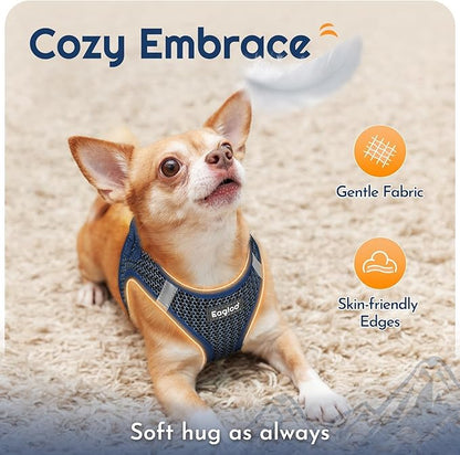 Eagloo Small Dog Harness and Leash Set, Step in Puppy Vest with Breathable Soft Mesh, Walking Reflective Pet Harness for Medium Small Dogs, Navy Blue, L