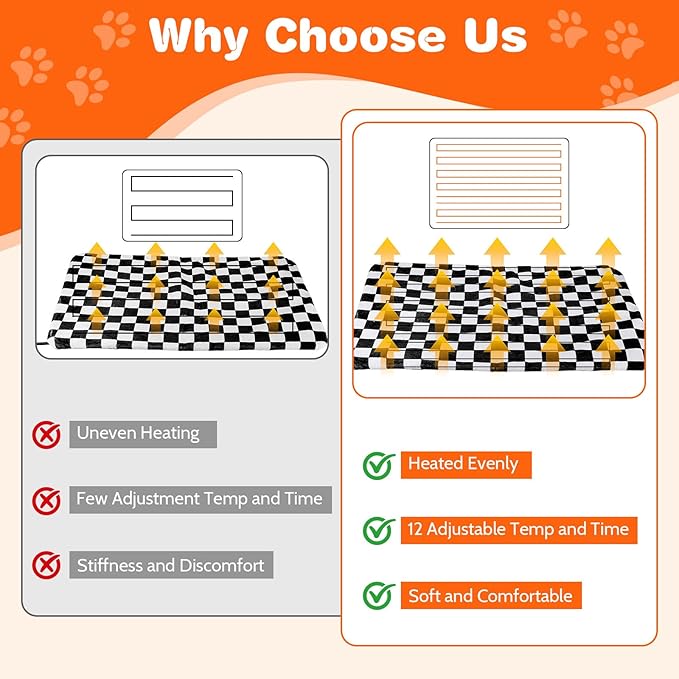 Dog and Cat Heating Pad, 12 Adjustable Temperature & Timer with Chew Resistant Cord, Indoor Pet Heated Bed Mat for Cats and Dogs (Black, 35.4x23.6in)