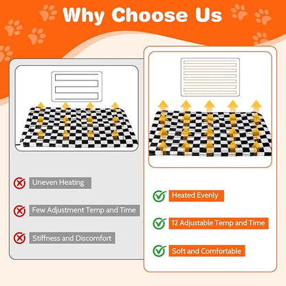 Dog and Cat Heating Pad, 12 Adjustable Temperature & Timer with Chew Resistant Cord, Indoor Pet Heated Bed Mat for Cats and Dogs (Black, 35.4x23.6in)