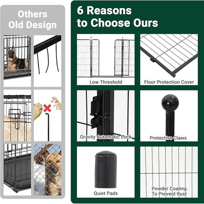 GarveeLife Dog Playpen,40 inch(H) 21 Ft(L) 8 Panels Dog Fence Indoor/Outdoor,Heavy Duty Metal Pet Puppy Exercise Pen, Wide Door Low Threshold,Portable Pet Playpen for Rv Camping Garden Yard