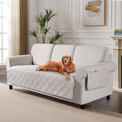 TAOCOCO Waterproof Couch Covers for Pets Dogs with Non Slip Backing, Sofa Seat Covers with Side Pocket for 3 Cushion Couch Washable Dog Couch Cover Protector Sofa Slipcovers(Sofa Plus, Cream)