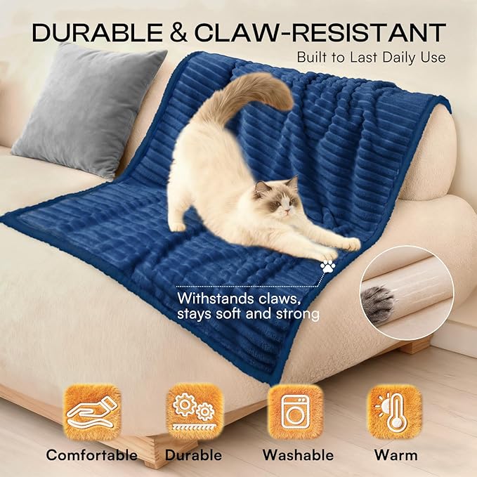 Luciphia Waterproof Dog Blanket for Small Puppy Ultra-Soft Calming Cut Pile Flannel Throw Durable & Warm Furniture Protection for Couch Car Pet Cat Blanket Machine Washable Deep Navy,S(40''x28'')