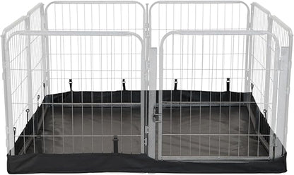 Dog Playpen w/Square Bottom Floor Cover - 32 inch, 8 Panel Portable Black Metal Pet Play Pen for Small & Medium Dogs - Indoor/Outdoor Kennel Cage for Home, Yard, RV, or Camping