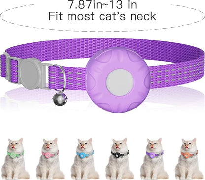 Cat Tracker,No Monthly Fee GPS Trackers for Cats Work with Apple Find My App(iOS Only),Real-Time Location Tracking,Cat Tracker GPS Collar with Safety Elastic Buckle-Purple