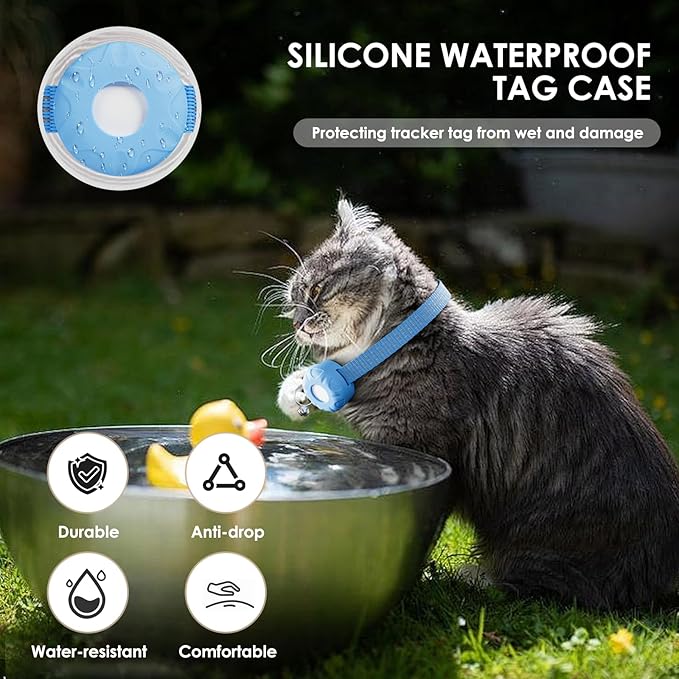 Cat GPS Tracker for Cats, Waterproof, Cat GPS Tracker Collar with Safety Elastic Buckle, Compatible with Apple Find My App (Only iOS), No Monthly Fee, Blue