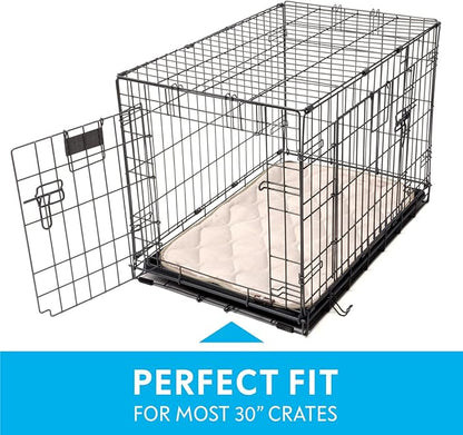 Paw Inspired Washable Padded Crate Mats for Dogs | 29” x 18” Pad, Fits 30-inch Kennels | Leakproof, Waterproof Bottom, Plush Pet Beds (Tan)