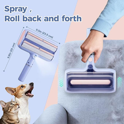 Pet Hair Remover, Pet Hair Removal Tool, Reusable Lint Roller with Double Roller,Cat and Dog Hair Remover for Furniture, Couch, Carpet, Car, Dual Trapping compartments with Spray Function