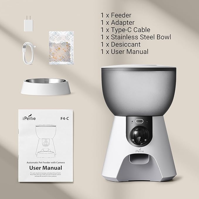 iPettie F4-C Smart Automatic Pet Feeder with 160° Wide-Angle Camera, 5G WiFi Connectivity, 2K HD, Motion & Sound Detection, 2-Way Voice Interaction, Night Vision, Stainless Steel Food Dispenser
