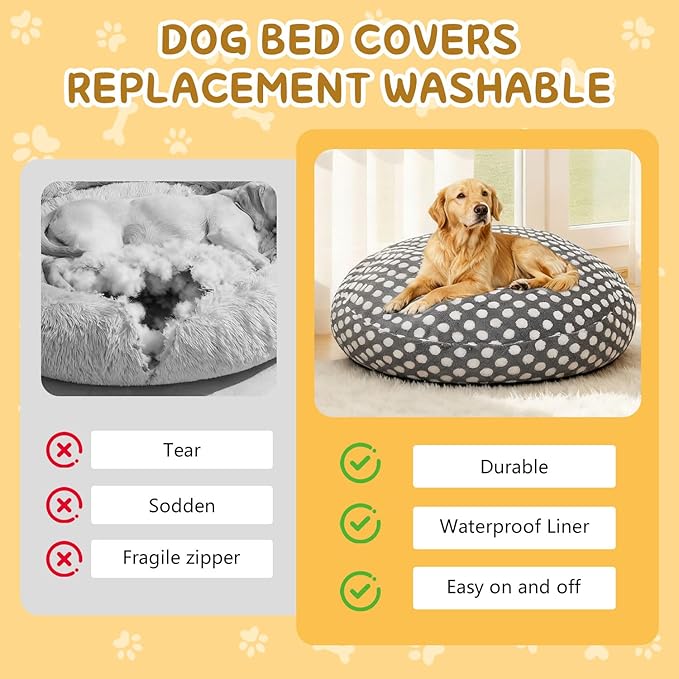 Washable Dog Bed Covers Round Replacement Dog Bed Covers, Waterproof Sofa Cover with Dot Print Design for Medium & Large Pet Beds, Cover Only (Dark Gray, 30 * 30 * 10in)