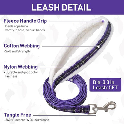 GAMUDA Small Dog Harness Collar and Leash Set, Step in No Chock No Pull Soft Mesh Adjustable Dog Vest Harnesses Plaid Reflective for Dogs Puppy Cats Kitten Rabbit (Warm Purple, L)