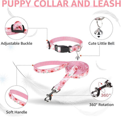 SCENEREAL Small Dog Harness and Leash Collar Set, Step in Soft Light Puppy Vest, Breathable Pet Harness for Small Sized Dogs, No Chock Reflective for Safe Outdoor Walking, Pink Flower S