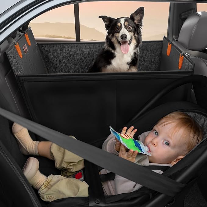 FURTIME Large Dog Car Seat, Upgraded PU Leather Back Seat Extender with Hard Bottom, Waterproof Pet Car Seat Cover for Medium Sized Dog, Pet Hammock for Cars, SUVs, Trucks